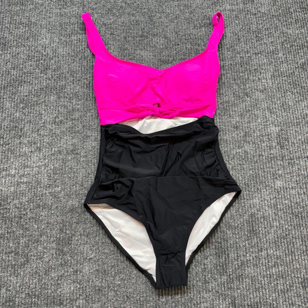 Womens S Colorblock Monokini Swimsuit Pink Cutout One Piece Retro NWOT Adustable